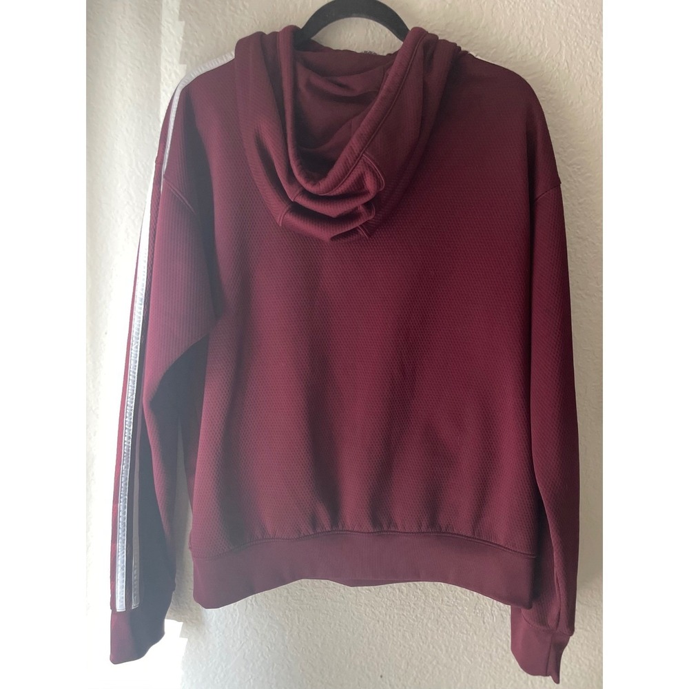 Adidas Originals Maroon Burgundy 3-Stripe Activewear Hooded Sweatshirt Womens M - Picture 7 of 11
